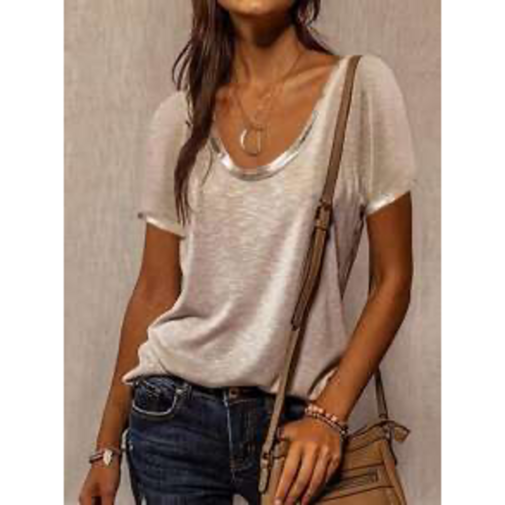 EMERY ROSE Solid Color Round Neck Short Sleeve T-Shirt For Summer Vacation in Ta - Picture 1 of 2